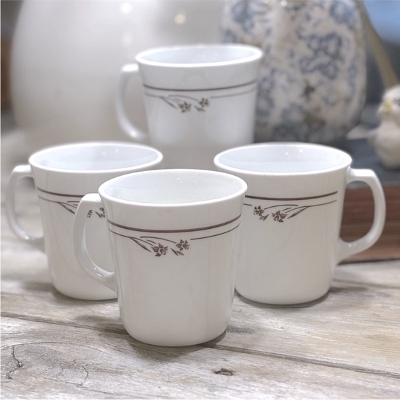 4-Vintage Corning Corelle Mugs MELODY Pattern. Neutral- Discontinued. Brown EUC - Picture 1 of 7